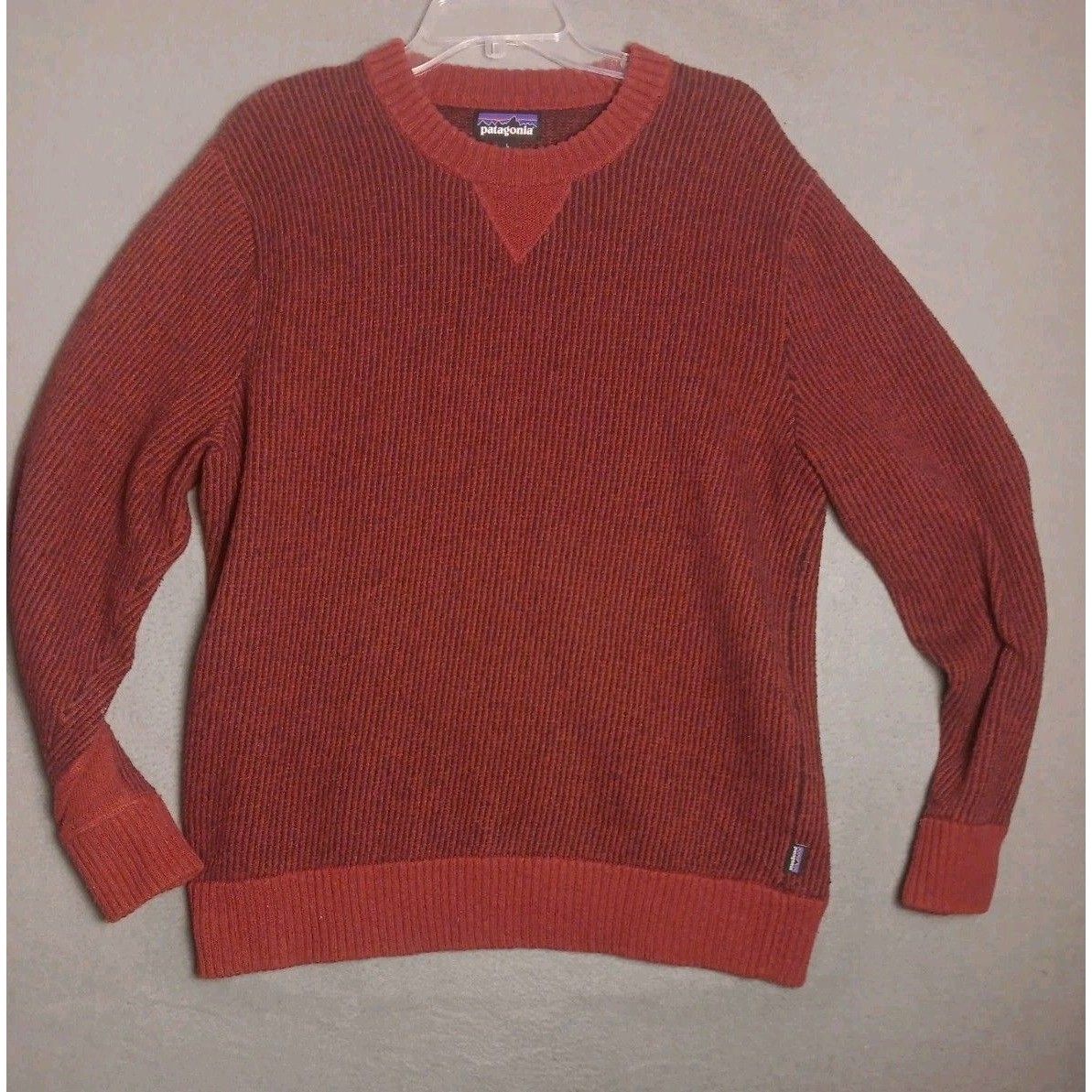 Patagonia Sweater Men Large Red Black Off Country Crewneck Rib Knit Fisherman